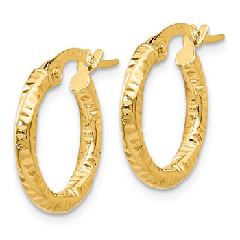 14k Yellow Gold Polished and Textured 9/16" Twisted Hoop Earrings