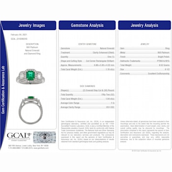 Rectangular Brilliant Cut Green Emerald and White Diamond Platinum Ring.
2.20 CTW