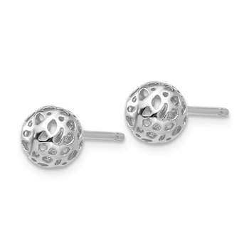 Rhodium Over 14k White Gold 6.5mm Fancy Ball Stud Earrings