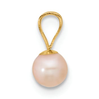 14k Yellow Gold Children's 4-5mm Pink Near Round Freshwater Cultured
Pearl Pendant