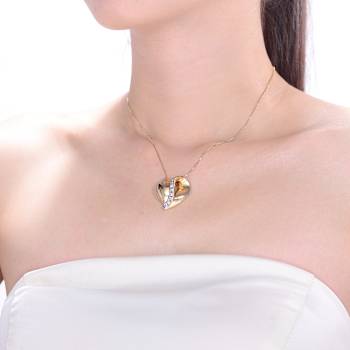 Two-Tone CZ Heart Pendant Necklace In Sterling Silver And 14K Gold Over
Sterling Silver