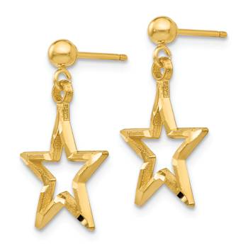 14k Yellow Gold Polished and Diamond-Cut Star Dangle Earrings