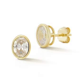 Rachel Zoe Bezel Set Oval CZ Stud Earrings in 14K Gold Over Sterling Silver