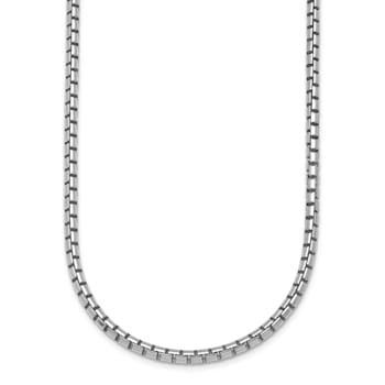 Rhodium Over Sterling Silver Polished 3.2mm Box 24 Inch Chain