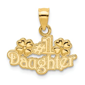 14k Yellow Gold Textured #1 Daughter with Flowers pendant
