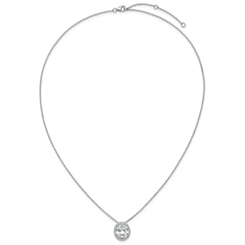 Rhodium Over Sterling Silver Fancy Oval Cubic Zirconia Halo With 2 Inch
Extension Necklace