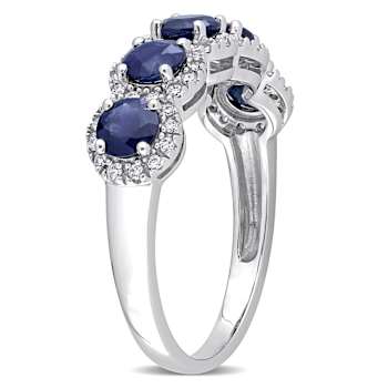 Blue Sapphire and Diamond 14K White Gold Ring 1.95ctw