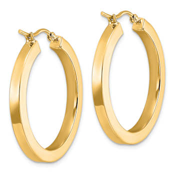 14k Yellow Gold 1 3/16 inch Polished Square Hoop Earrings