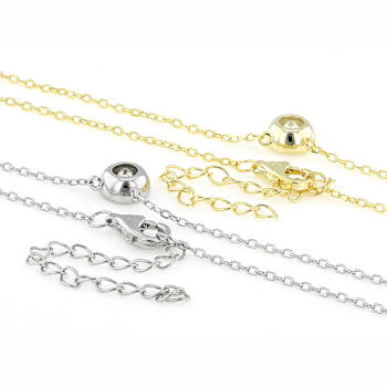 Solitaire Pendant Necklace With CZ Set Of Two In 14K Gold Over Sterling Silver