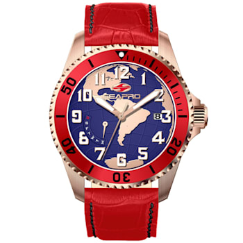Seapro Men's Voyager Blue Dial, Red Dial, Red Leather Strap Watch