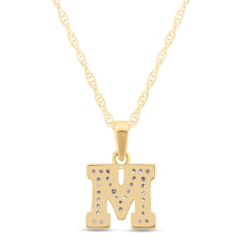 White Diamond Accent 10k Yellow Gold M Initial Pendant With 18” Rope Chain