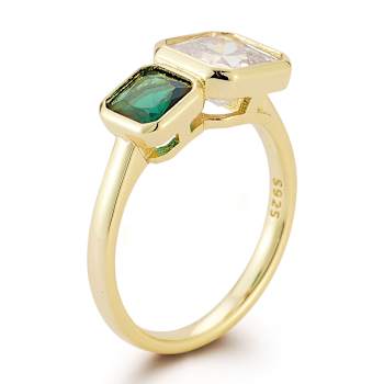 Rachel Zoe Green and White CZ Two-Stone Ring in 14K Gold Over Sterling Silver