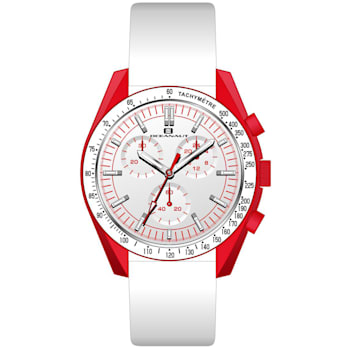 Oceanaut Men's Orbit White Dial with Red Accents, White Leather Strap Watch
