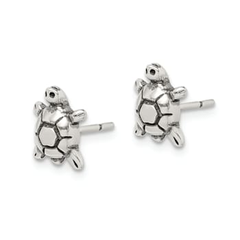 Sterling Silver Polished and Antiqued Turtle Post Earrings