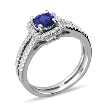 1.26ctw Sapphire and Diamond Ring set 14k White Gold
