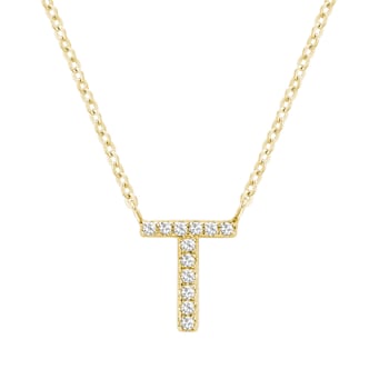10K Yellow Gold Block Yellow Diamond Initial Letter T Pendant with
Yellow Gold Chain, 0.04ctw