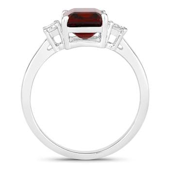 Mozambique Garnet And Lab-Grown Diamond Three-Stone Ring In Sterling Silver
