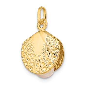 14k Yellow Gold Childrens Polished and Textured Freshwater Cultured
Pearl Clam Pendant