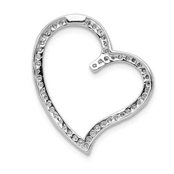 Rhodium Over 14k White Gold Diamond Heart Chain Slide Pendant