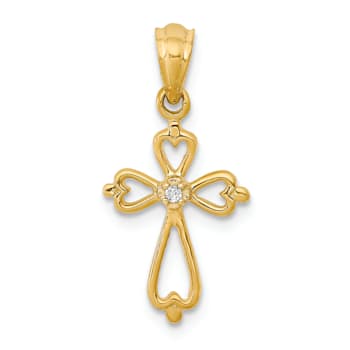 14K Yellow Gold Diamond Accented Cross Pendant