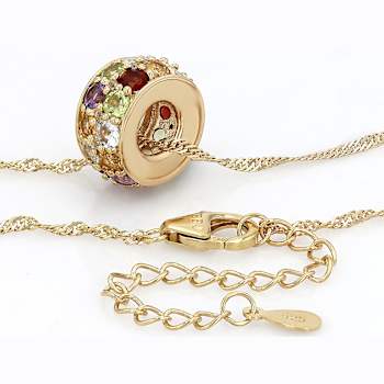 Multi-Gemstone Rainbow Pendant Necklace In 18K Gold Over Sterling Silver 2.58ctw
