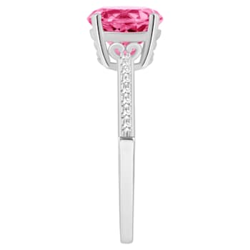 8mm Round Pink Topaz and 1/10 ctw Diamond Rhodium Over Sterling Silver Ring