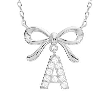 Initial A Bow CZ Necklace In 14K Gold Over Sterling Silver 0.23ctw
