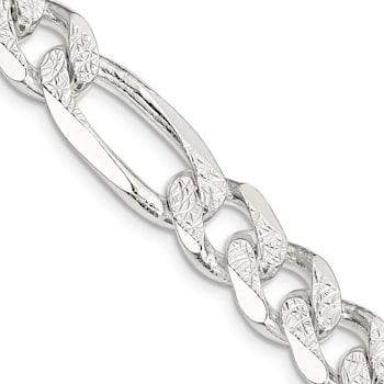 Sterling Silver 9.5mm Pavé Flat Figaro Chain