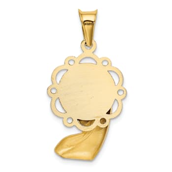 14k Yellow Gold and Rhodium Over 14k Yellow Gold Satin Diamond-Cut and
Polished Mary Pendant