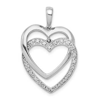 Rhodium Over 14k White Gold Diamond Double Heart Pendant