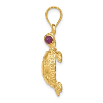 14K Yellow Gold Turtle with Ruby Eyes Pendant
