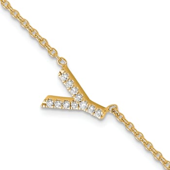 14k Yellow Gold Diamond Sideways Letter Y Bracelet