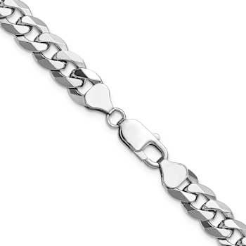 Rhodium Over 14k White Gold 8.5mm Solid Flat Beveled Curb 22 Inch Chain