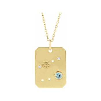 14K Yellow Gold Aquamarine and Diamond Cancer Zodiac Constellation
Pendant With Chain