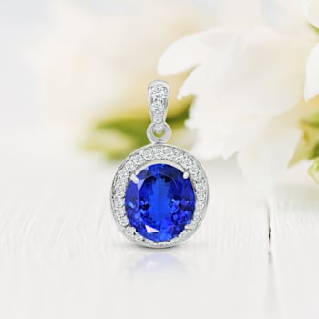14K White Gold Oval Tanzanite and Diamond Pendant 3.31ctw