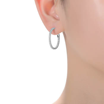 CZ Pave Inside-Out Hoop Earrings In Sterling Silver