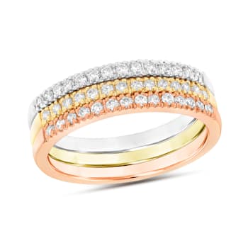 0.45ctw Diamond Stackable Band Ring Set of 3 in 14k Tri Color Gold