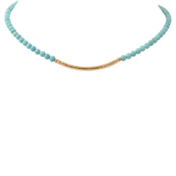 Barse Turquoise Beaded Necklace With Metal Bar In 18K Gold Over Brass
