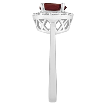 7mm Round Garnet And White Topaz Accents Rhodium Over Sterling Silver
Halo Ring