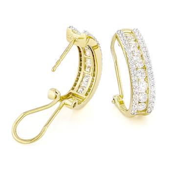 CZ J-Hoop Earrings In 18K Gold Over Sterling Silver