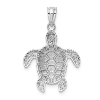 Rhodium Over 14K White Gold Diamond-cut Polished Sea Turtle Pendant