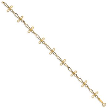 14k Yellow Gold Diamond-Cut Open Cross Link Bracelet