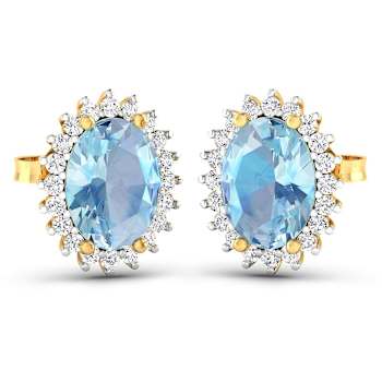 1.92ctw 14K Yellow Gold Aquamarine and White Diamond Halo Earrings