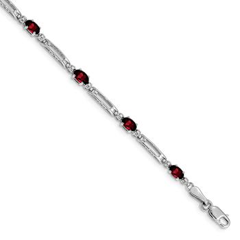 Rhodium Over 10k White Gold Diamond and Garnet Bracelet
