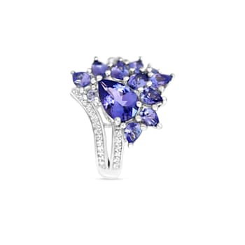 Rhodium Over Sterling Silver Mixed Shape Tanzanite and White Zircon Ring 2.93ctw