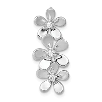 Rhodium Over 14k White Gold Diamond Three Flower Chain Slide Pendant