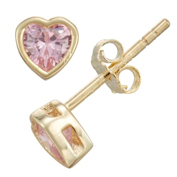 Pink Cubic Zirconia 14k Yellow Gold Over Sterling Silver Children's
Heart Earrings 0.74ctw