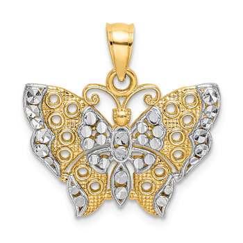 14K Two-tone Gold  Diamond-Cut Cut-Out Wings Butterfly Pendant