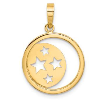 14k Yellow Gold Polished Moon and Stars Cut-out Pendant