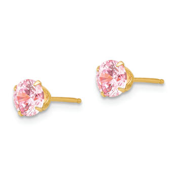 14k Yellow Gold 5mm Children's Pink Cubic Zirconia Stud Earrings